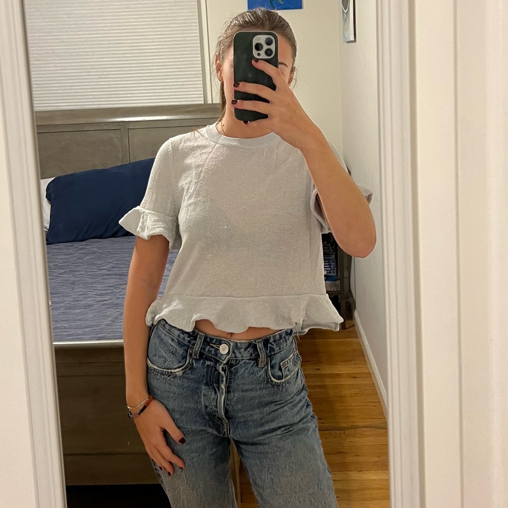 H&M silver peplum top XS